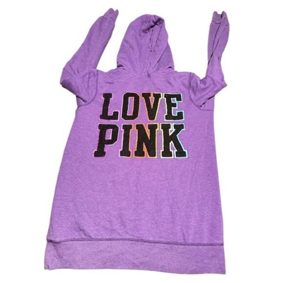 Victoria's Secret PINK LOVE PINK Rainbow Logo Purple Heart Hooded Sweatshirt - Picture 2 of 6